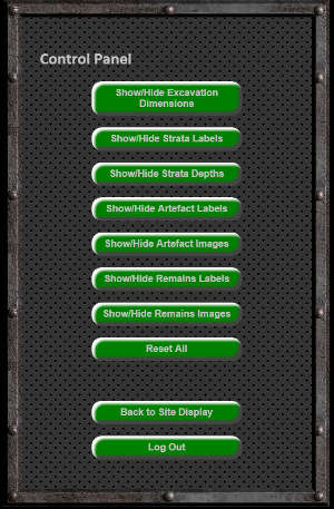 A screen shot showing the Gubb Excavation display control panel